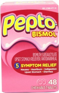 Pepto-Bismol Upset Stomach Reliever/Antidiarrheal Chewable Tablets, Original, 48-Count Boxes (Pack of 3)