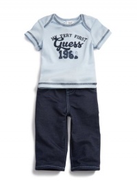 GUESS Kids Boys Tee Shirt and Pant Set, LIGHT BLUE (6/9M)