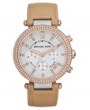 A glamorous bezel adds beauty to this vachetta leather Parker watch from Michael Kors.