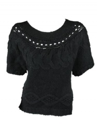 Fever Womens Crochet Cableknit Short Sleeve Boatneck Sweater