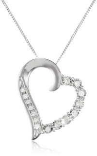 10k White Gold Round Shaped Diamond Heart Pendant Necklace (1/10 cttw, I-J Color, I1-I2 Clarity), 18