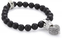 Queen Baby Black Onyx Bead and 3D Pave Crowned Heart Bracelet