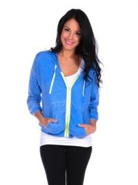 Vintage Havana Womens Thermal Neon Zip Hoodie - Blue - Medium