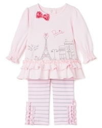 Paris is for little girls. This chic set from Hartstrings features embroidery depicting some of the City of Light's famous sites embellished with ruffles galore, stripes and of course a shiny pink bow.