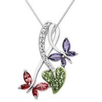 Carnevale Sterling Silver Double Butterfly Made with Swarovski Elements Pendant Necklace, 18