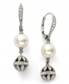 Poise, polish, and the perfect finishing touch. Eliot Danori's subtle drop earrings feature crystal-accented drops and leverback along with simulated pearls (8 mm). Crafted in rhodium-plated mixed metal. Approximate drop: 3/4 inches.