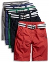 GUESS Kids Boys Big Boy Flat Front Belted Shorts, LIGHT GREY (8)