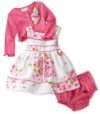 Sweet Heart Rose Baby-Girls Infant Woven Sleeveless Dress With Rib Cardigan And Diaper Cover, Pink, 12 Months