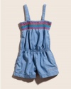 GUESS Kids Girls Rainbow Smocked Chambray Romper, CHAMBRAY (6)