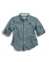 GUESS Kids Boys Little Boy Gingham Shirt With Roll-Up Sl, GREEN (3T)