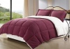 Cozy Beddings 3-Piece Borrego Sherpa/Berber Throw Blanket and Down Alternative Mini Comforter Set, Queen, Burgundy