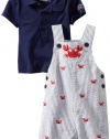 Little Me Baby-Boys Ant Crab Woven Shortall Set, Blue, 12 Months