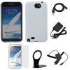 GTMax Matte White S-Shape TPU Case Cover + Clear Screen Protector + Car Charger + Travel Charger + Charge Cable + Wall Charger Holder for Samsung Galaxy Note II 2 N7100 ( Mobile, Sprint, AT&T, Verizon )