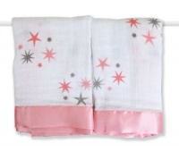 aden + anais 2 Pack Cotton Muslin Issie Security Blankets, Rinny Pink Stars