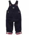 These Osh Kosh corduroy overalls with flannel lining are made for long wearing fun.