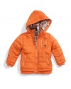 GUESS Kids Boys Puffy Jacket with Removable Hood, ORANGE (12/14)