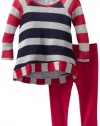 Splendid Littles Baby-girls Newborn Platinum Stripe Tunic Set, Navy/Raspberry, 12-18 Months