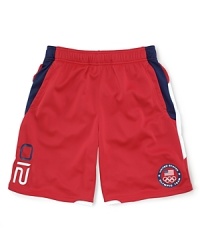 Rendered in microfiber for a sporty look and soft feel, this short celebrates Team USA's participation in the 2012 Olympics.