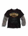 GUESS Kids Boys Big Boy Long-Sleeve Logo Tee with Flocki, BLACK (16/18)