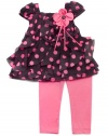 Rare Editions Baby-girls Infant Dot Mesh Ruffle Legging Set, Black/Fuchsia, 12 Months