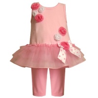 Size-3/6M BNJ-7420R 2-Piece PINK SEQUIN MESH ROSETTE TULLE Top/Dress and Legging Outfit/Set,R07420 Bonnie Jean Baby/NEWBORN