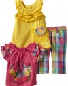 Nannette Baby-girls Infant 3 Piece Butterfly Plaid Capri Pant Set, Yellow, 24 Months