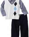 Nautica Infant Boys 3 Piece Sweater Vest Set, Sail White, 18 Medium