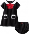 Hartstrings Baby-girls Infant Collar and Bow Pattern Sweater Dress and Diaper Cover Set, Black, 12 Months