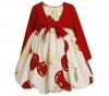 Bonnie Jean Girls 2-6x Cherry Print Bubble Dress with Tie Front Cardigan, Red, 2T