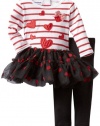 Blueberi Boulevard Baby-girls Newborn Stripe Hearts Knit Set With Mesh Tutu Skirt, Red, 3-6 Months