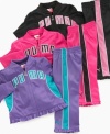 Perfect for when she needs a quick change, this tricot jacket and pant set from Puma get her cute and comfy in no time.