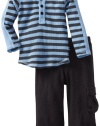 Splendid Littles Baby-Boys Newborn Charcoal Stripe Thermal Henley Set, Sky, 3-6 Months