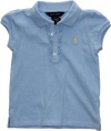 Ralph Lauren Toddler Girls Ruffled Placket Polo (4, Blue Bell)