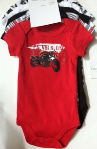 Calvin Klein ~ 5 Pk. RED & BLACK MOTORCYCLE Prints ~ Infant Bodysuit Onesies 3-6 Months