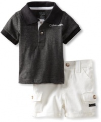 Calvin Klein Baby-Boys Newborn Polo With Cargo Short, Gray, 3-6 Months