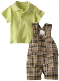 Calvin Klein Baby-boys Infant Polo with Plaided Shortall, Green, 24 Months