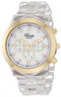 Breda Women's 2307-Clear/Gold Brooke Oversized Bezel Mother-Of-Pearl Dial Rhinestone Hour Markers Plastic Band Watch