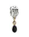 A classically elegant PANDORA charm, this dainty dangler features a faceted onyx stone and bezel-set diamond in 14K gold.