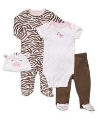 Start the fun fashion statements early with Carter's zebra-adorned four-piece set.