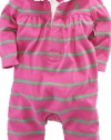 Ralph Lauren Layette Girl's Rugby-Striped Coverall (6 Month, College Pink)