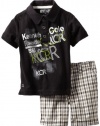 Kenneth Cole Baby-boys Infant Polo Shirt with Plaided Shorts, Black, 24 Months