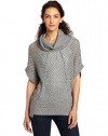 Rebecca Taylor Women's Mesh Stitch Cowl Funnel Neck Sweater, Marled Grey, Medium