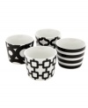 Pretty graphic. Bold black and white patterns play up these durable Salt&Pepper ramekins, bringing cool modern design to everyday dining.