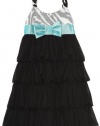 Bonnie Jean Girls 7-16 Zebra Print Bodice Dress with Sequin Overlay To Tiered Chiffon Skirt, Black/White, 8