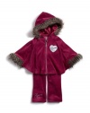 GUESS Kids Girls Toddler Velour Poncho Set, DARK PINK (24M)