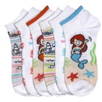 Mamia Lot of 3 Pairs Toddler To Young Girls Ped Assorted SeaWorld Kids Socks , 2-3 Years (Med), Aqua Blue /White w stripes/Pink