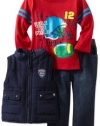 Kids Headquarters Baby-Boys Infant Three Piece Puffy Vest with Long Sleeve Tee and Jean, Navy, 24 Months