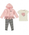 GUESS Kids Girls Heart Tee with Jacket & Leggings (12, LIGHT PINK (12M)