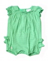 Ralph Lauren Layette Polo Pony Baby Pink and Green Bubble Ruffle Stripe Shortalls Shorts, Size 6 Months