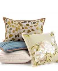 Luxe embroidery renders a classic mosaic tile pattern in this decorative pillow from Martha Stewart Collection.